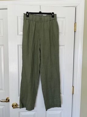 TALBOTS Nantucket linen olive green wide leg pants lagenlook XS